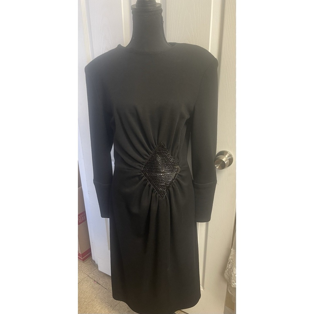 Vintage 1980s Francesca Of Damon Long Sleeve Black Dress 100% Wool Size 8